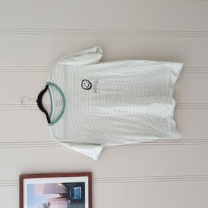 RVCA green & white striped tee with smiley art